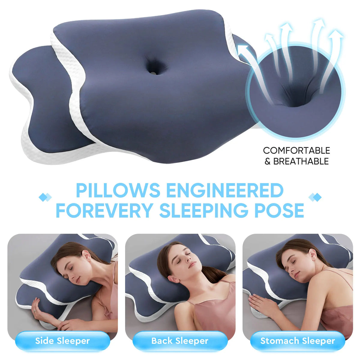 Memory Foam Cervical Pillow for Side/Back/Stomach Sleepers