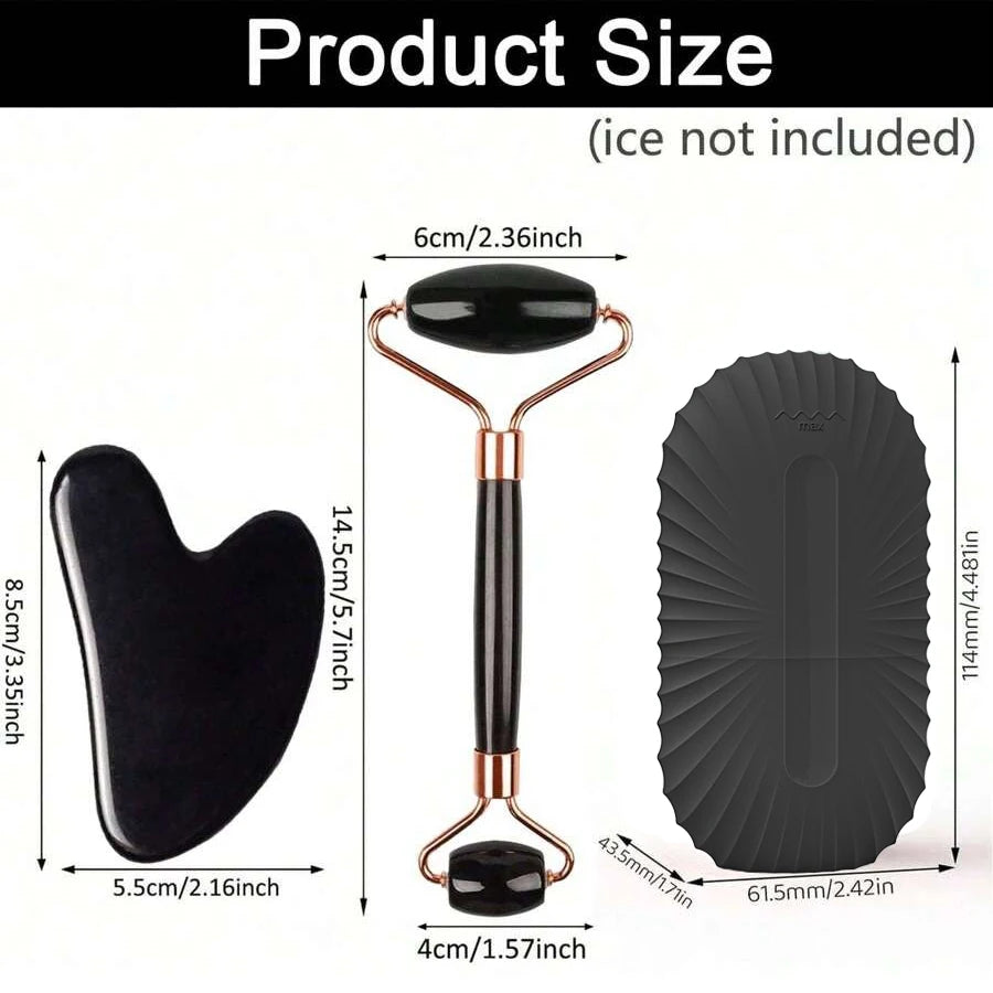 Ice Face Care Kit — Stainless Steel Ice Roller, Gua Sha & Facial Massage Tool (3-Piece Set)